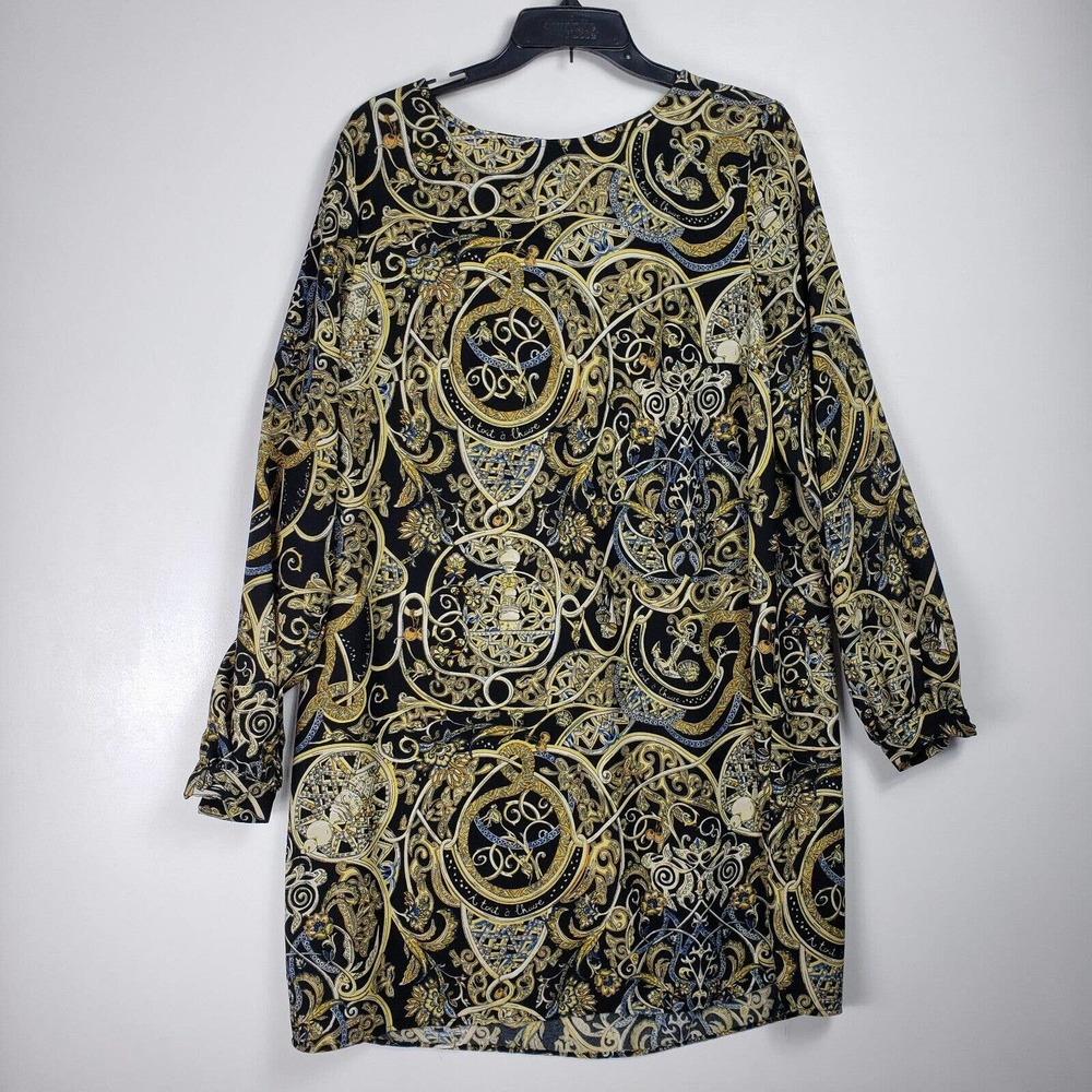 H M Blouse Top Women's Size 14 Black Gold Cuffed Steampunk Boho Indie